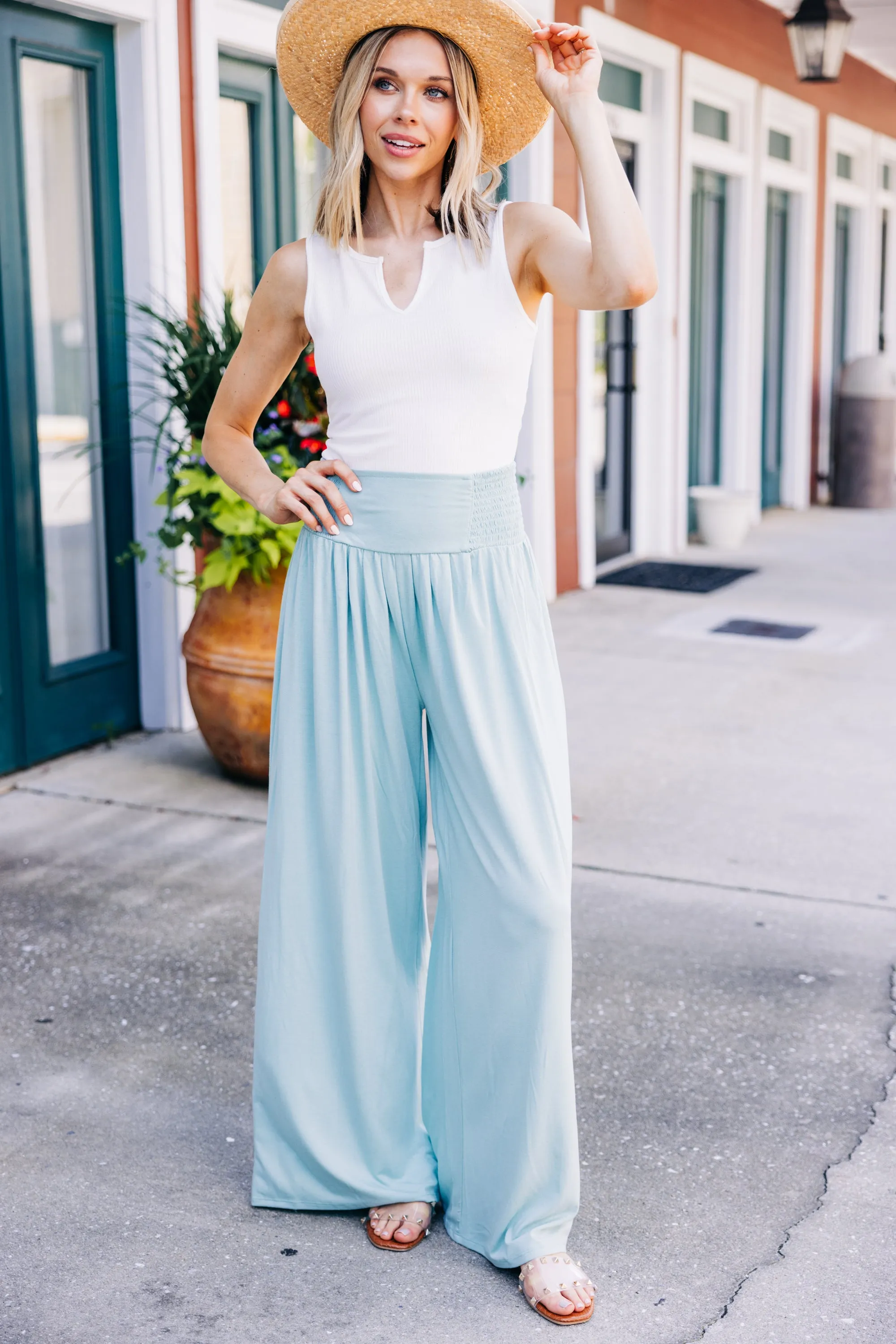 Back To Fun Dusty Sage Green Wide Leg Pants