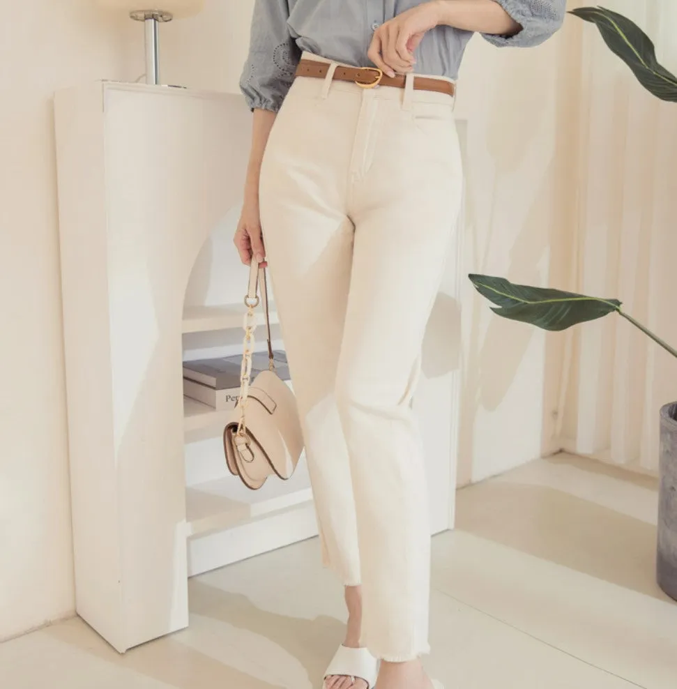 Basic Solid Stretchy Cotton Slim Straight Leg Pants Trousers