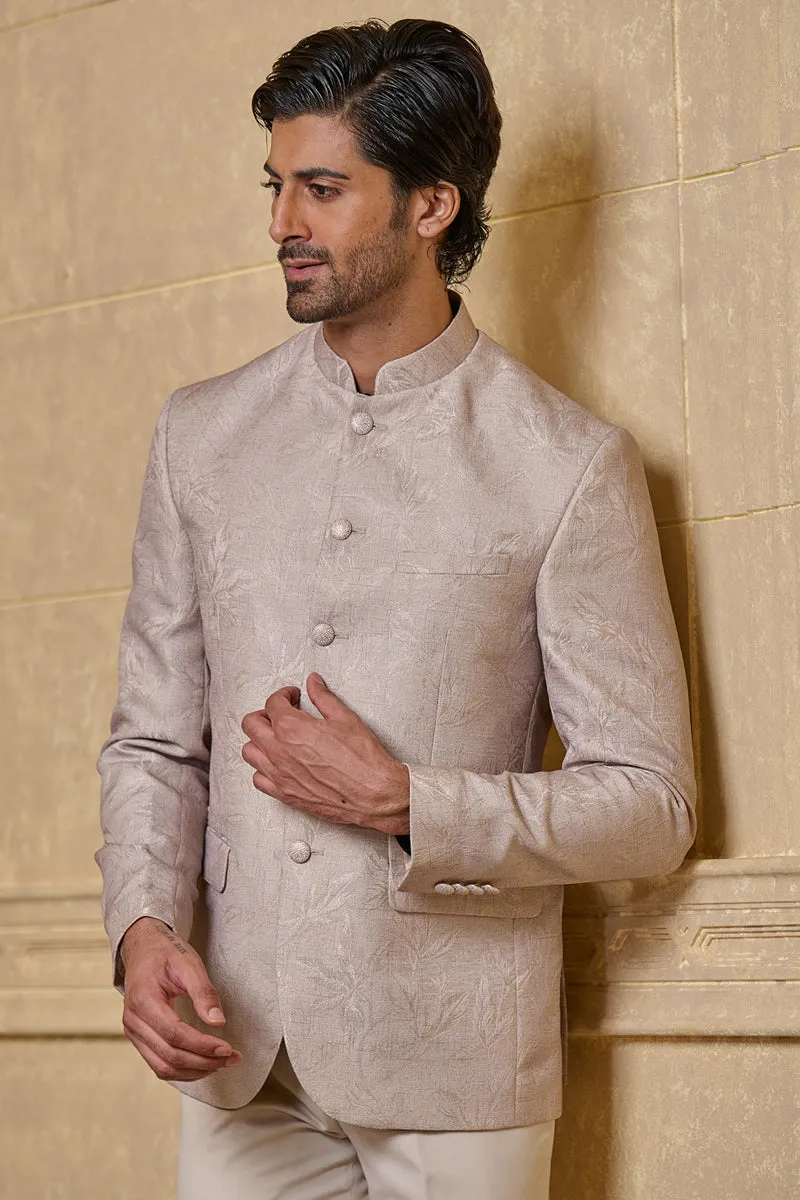 Beige All Over Embroidered Bandhgala