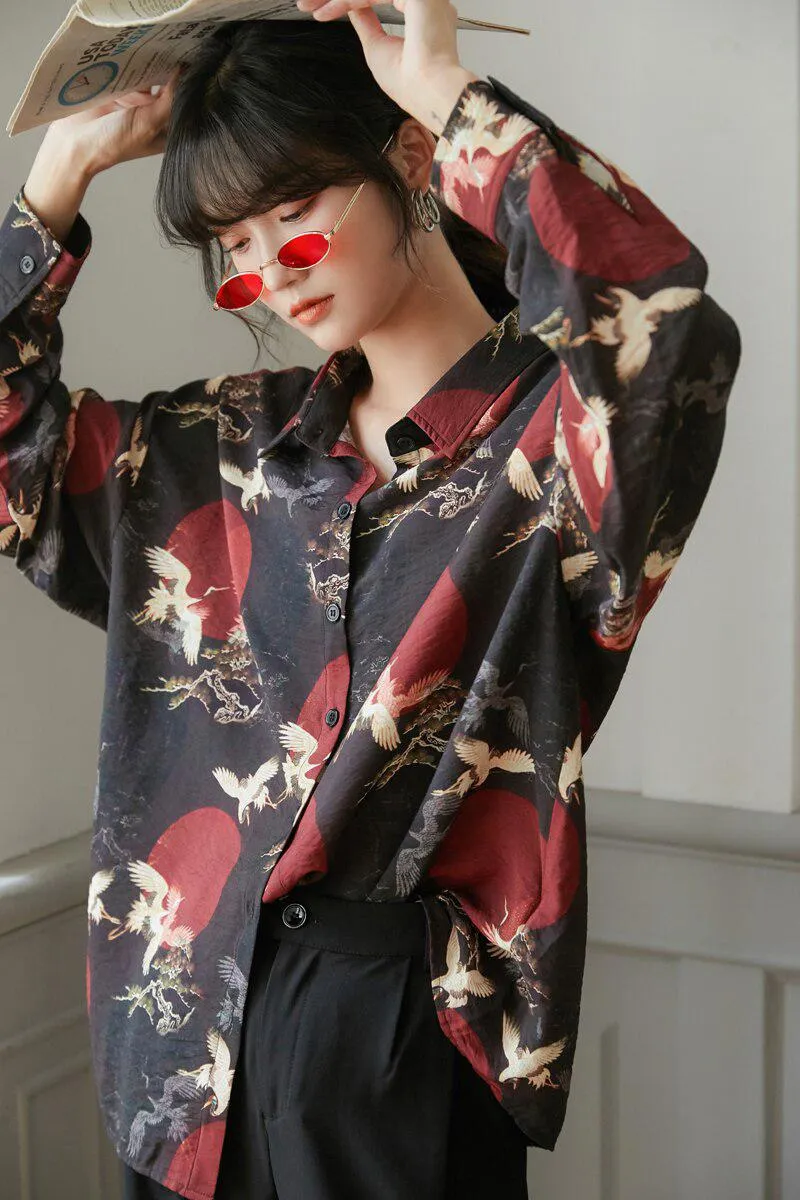 Bird Pattern Long Sleeve Shirt