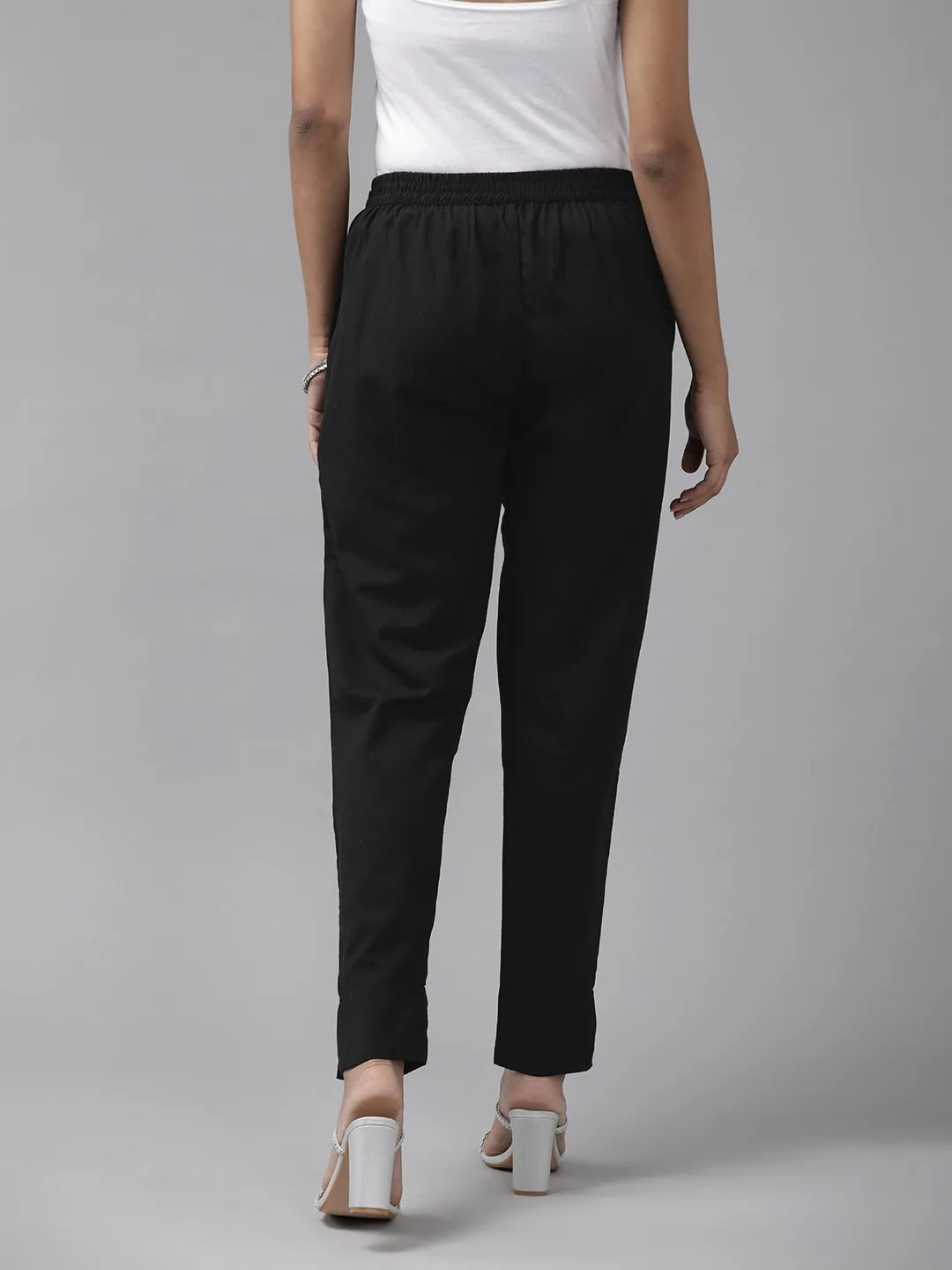 Black Cotton Fit  Trousers