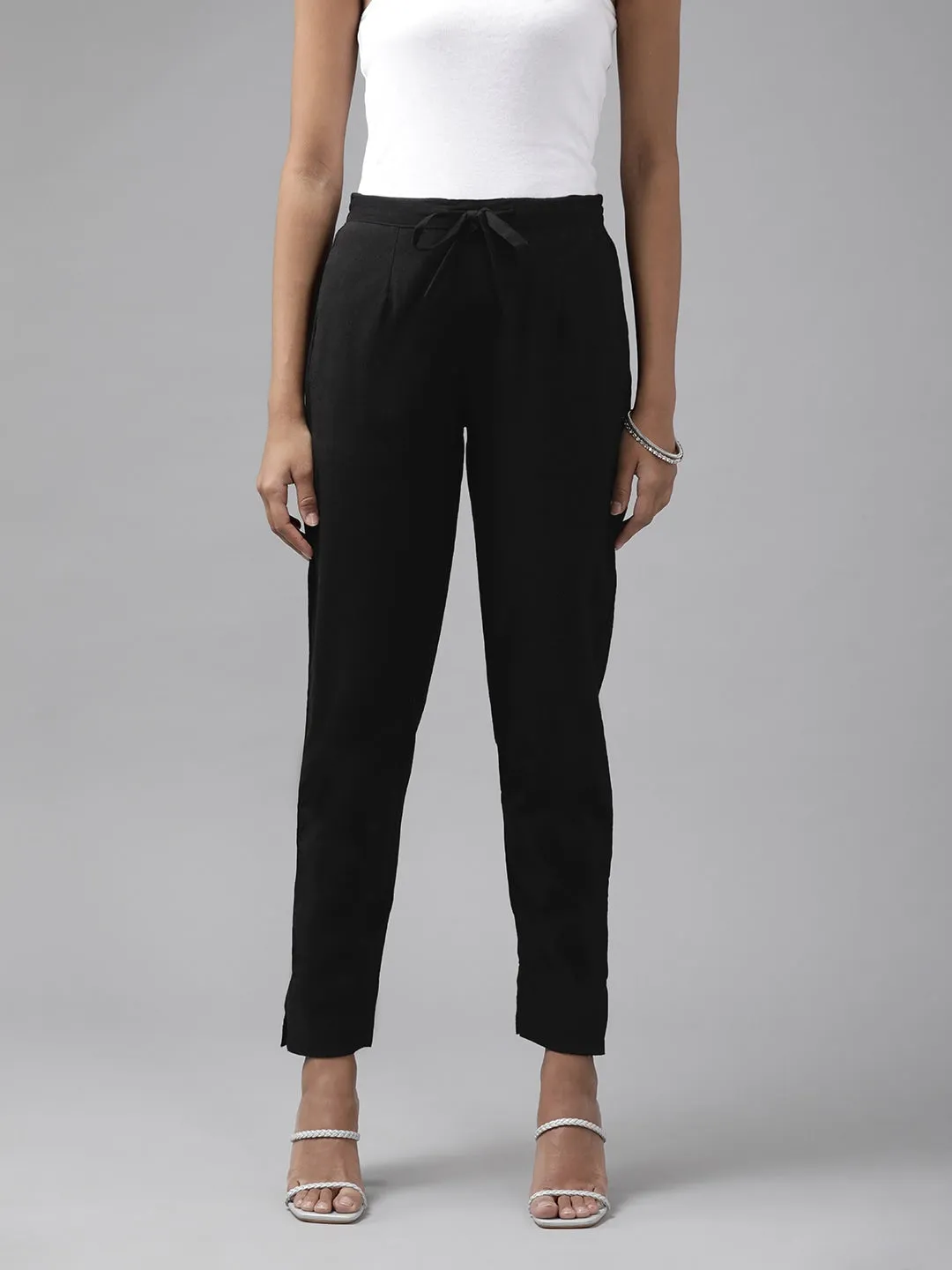 Black Cotton Fit  Trousers