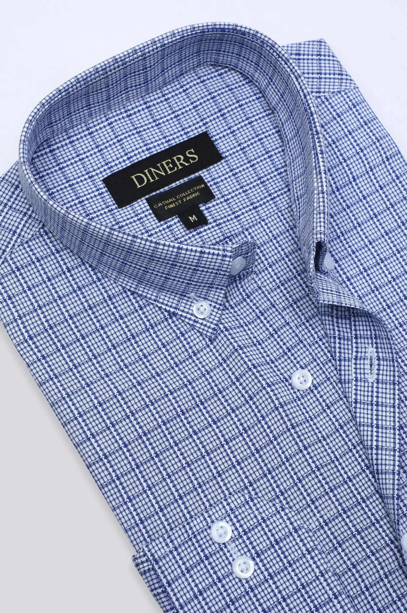 Blue Houndstooth Check Formal Shirt