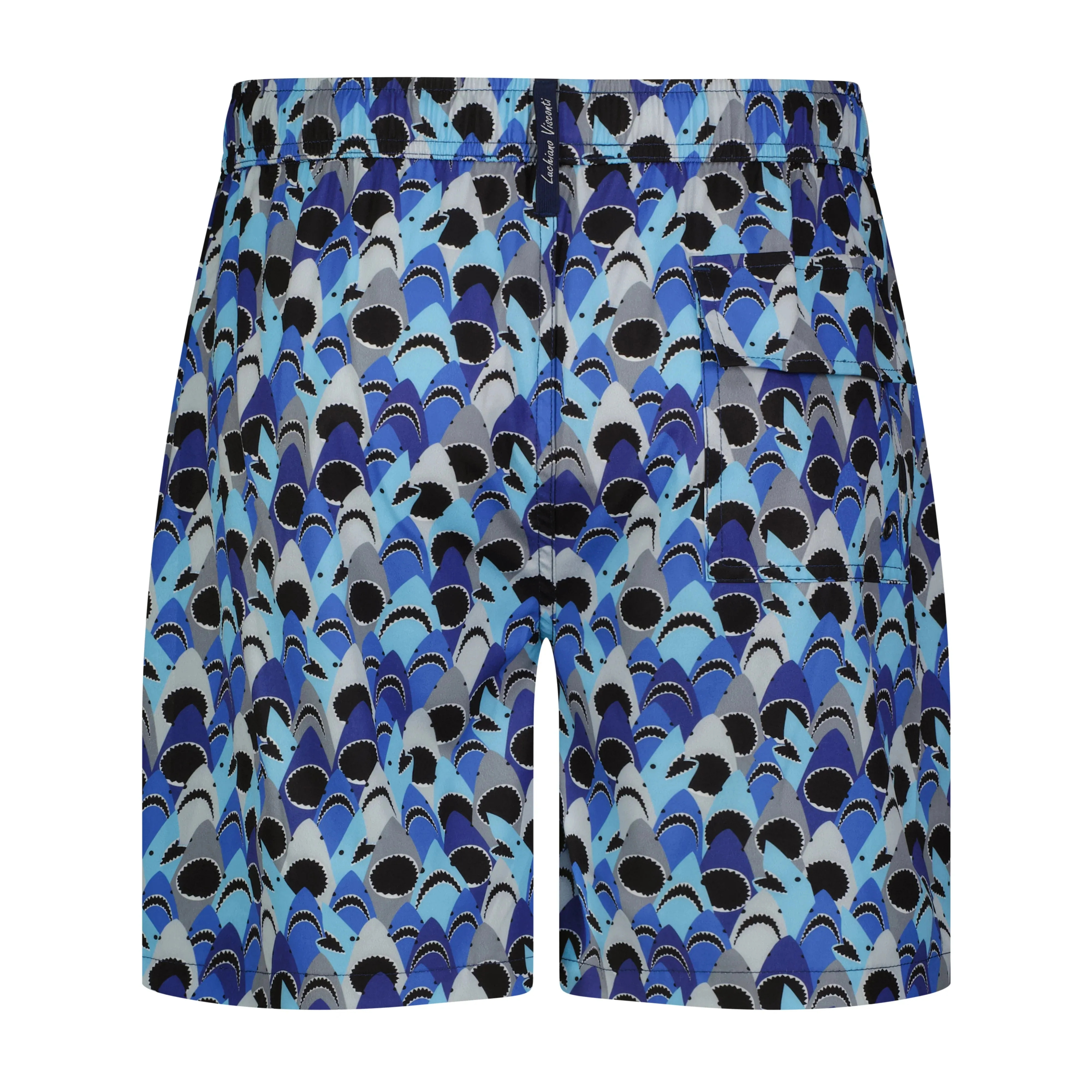 Blue Shark Print Swim Trunks