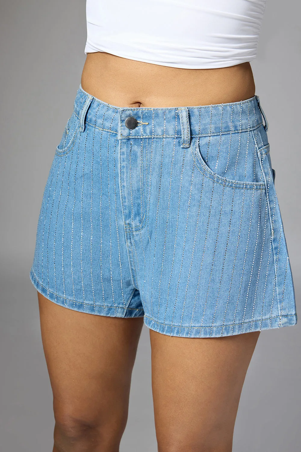 Blue Studded Rhinestone Shorts