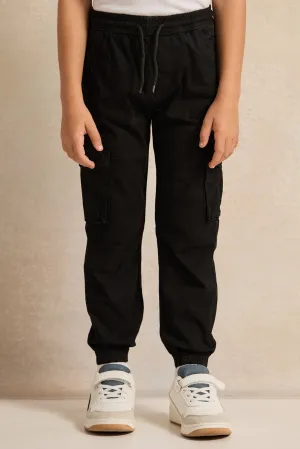 Boys Black Cargo Pocket  Jogger