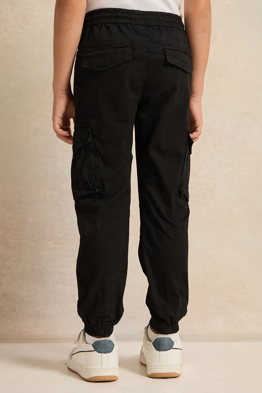 Boys Black Cargo Pocket  Jogger