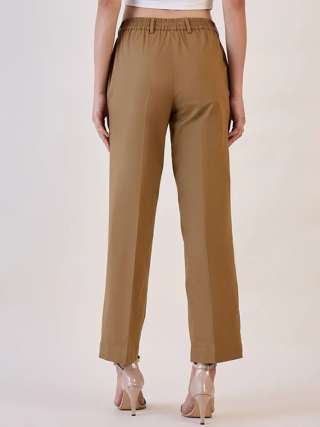 Brown Straight Fit Mid Waist Trouser