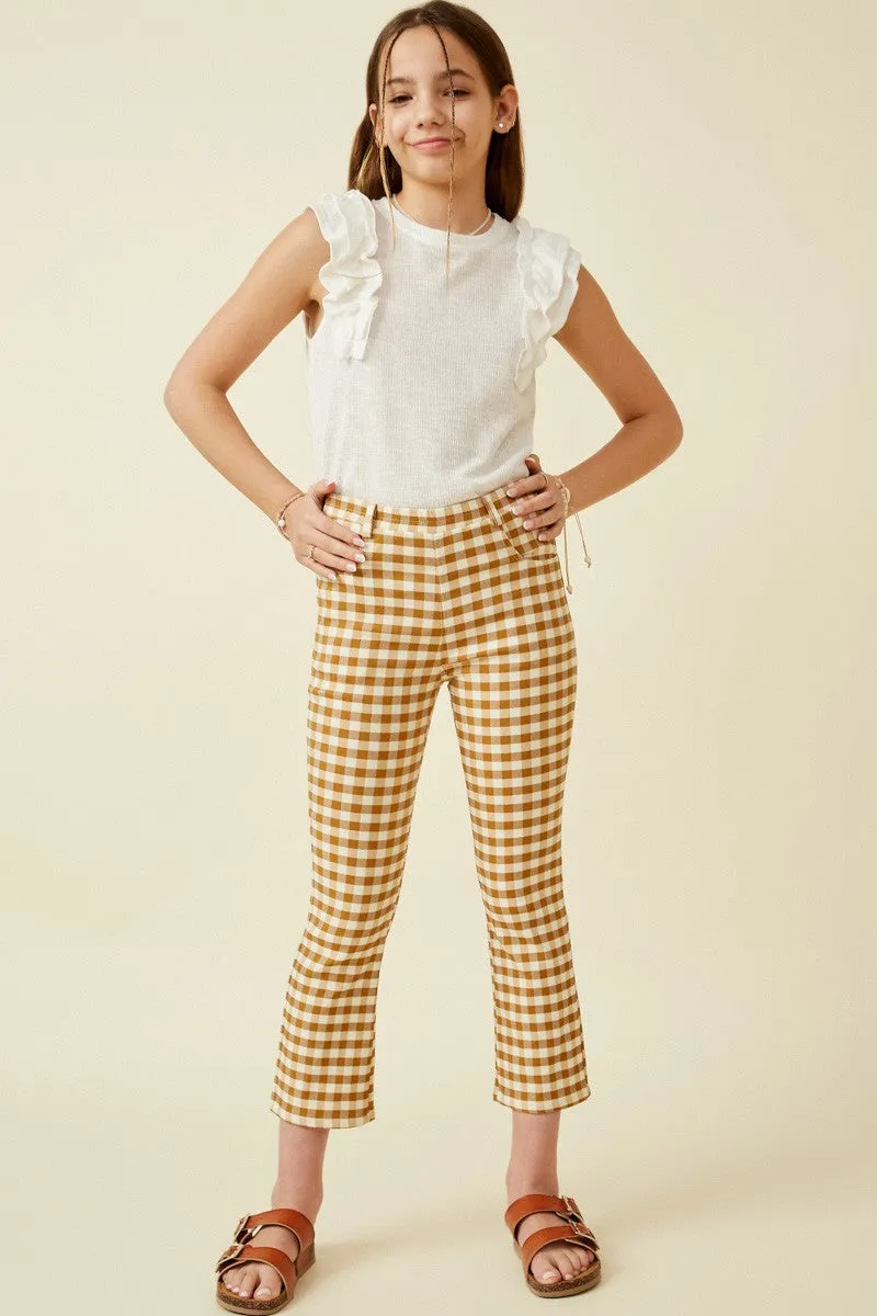 Button Closure Checkered Pants