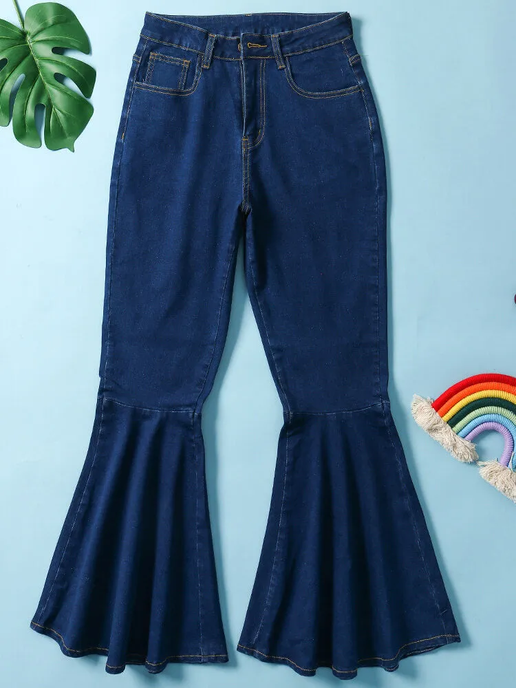 Classic High Waist Flare Bottom Denim Jeans