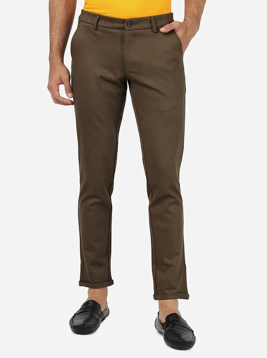 Coffee Brown Solid Venice Fit Casual Trouser | JadeBlue