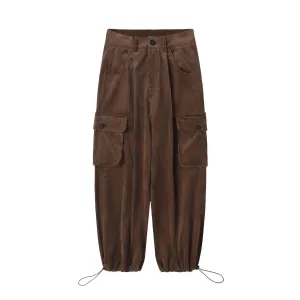 Corduroy Vintage Trousers Multi-Pocket Brown