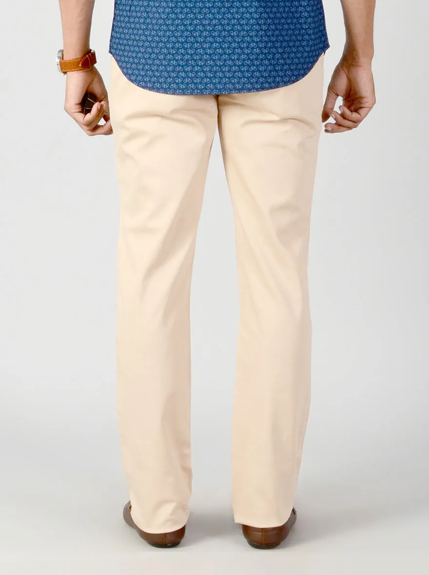 Cream Self Textured Slim Fit Casual Trouser | JadeBlue