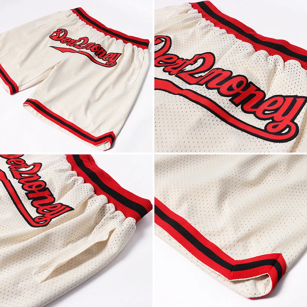 Custom Cream Red-Black Authentic Throwback Basketball Shorts