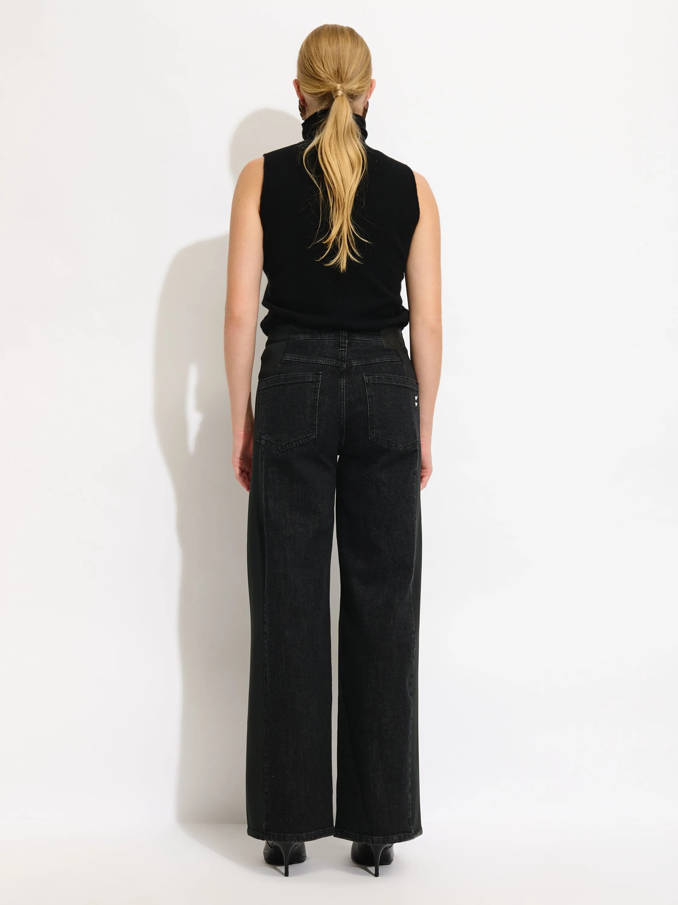 Dual Fabric Wide Leg Jeans