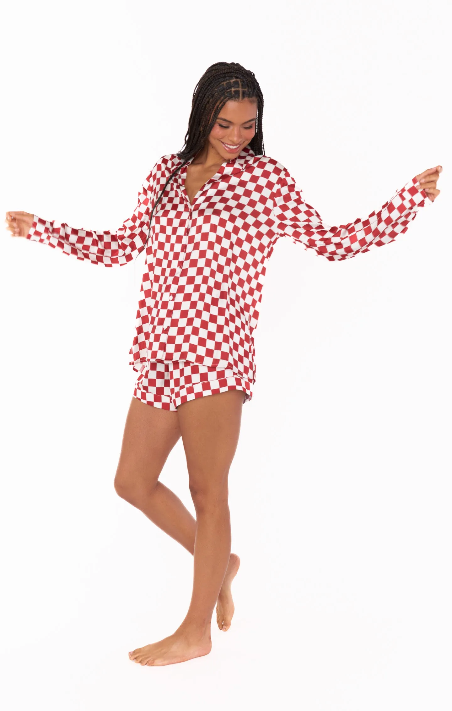 Early Riser PJ Set ~ Red Checker Silky