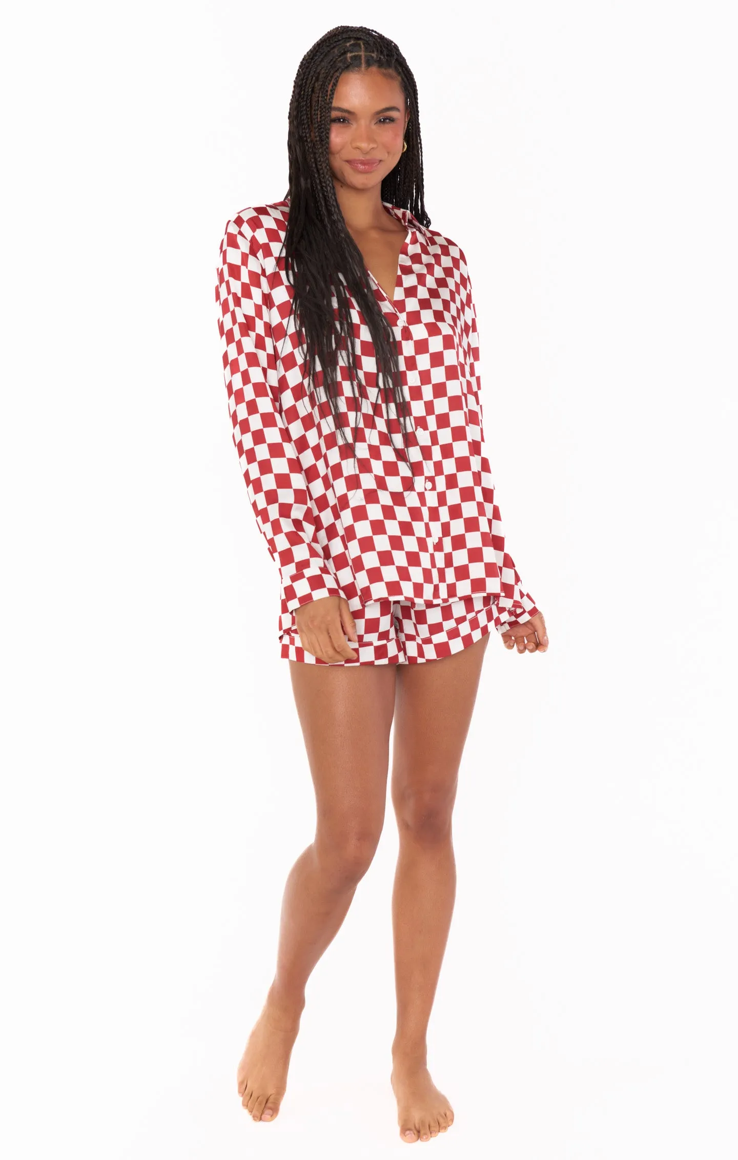 Early Riser PJ Set ~ Red Checker Silky