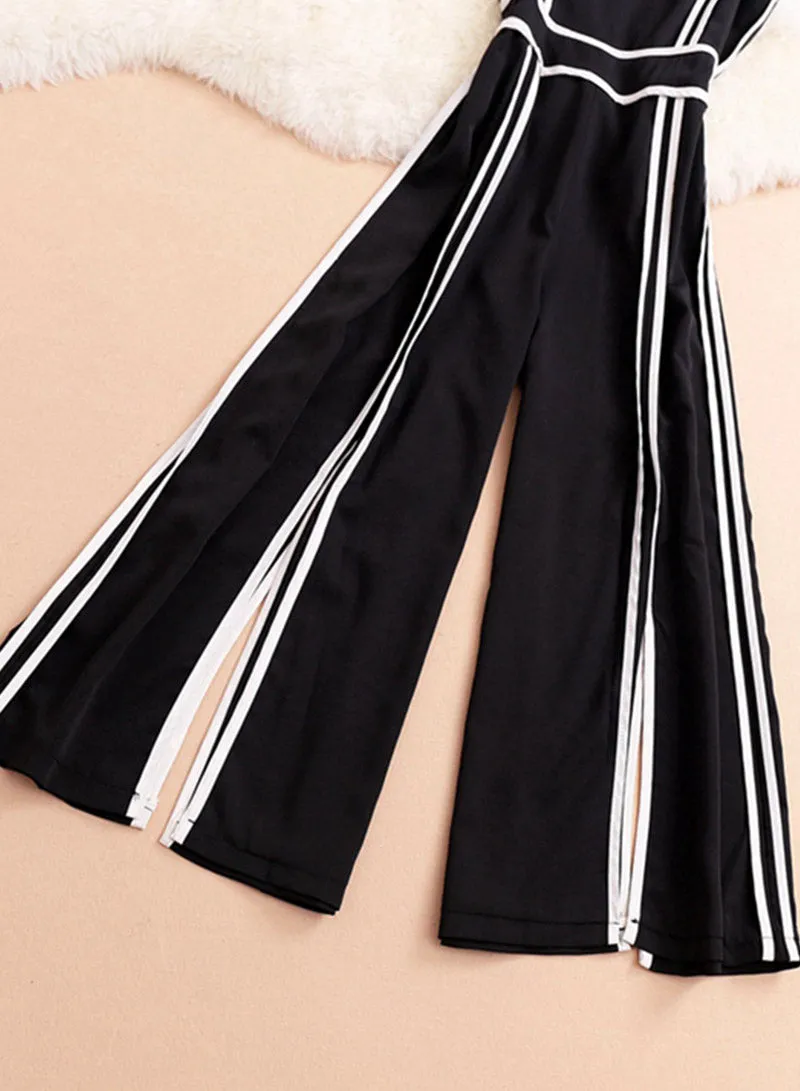 Fashionable black and white striped jumpsuit    S119