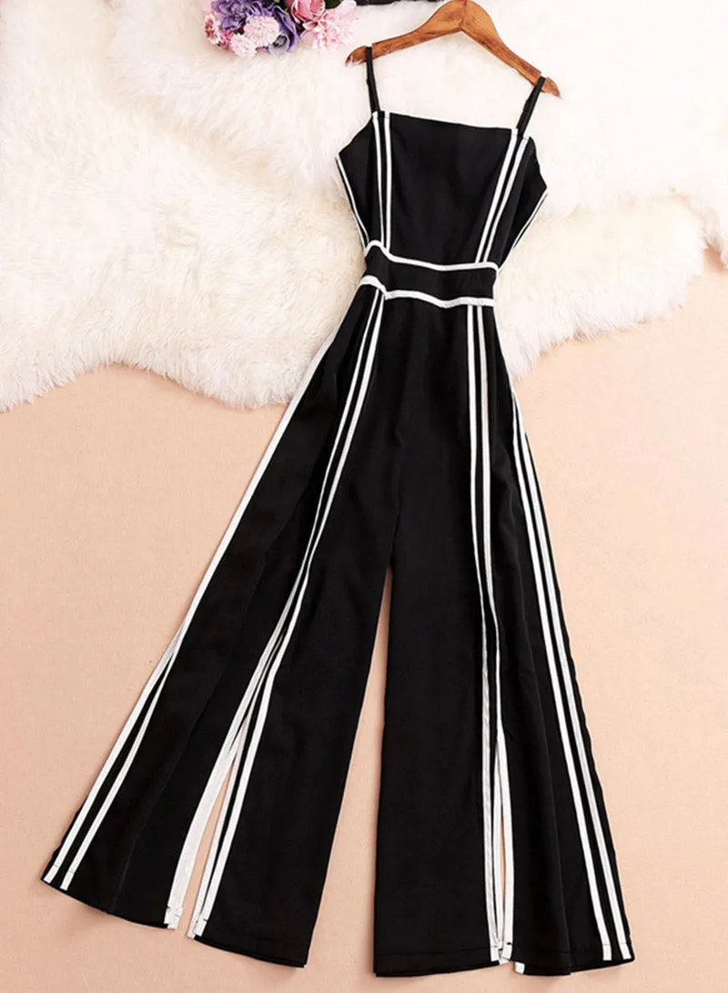 Fashionable black and white striped jumpsuit    S119