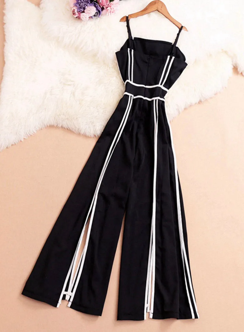 Fashionable black and white striped jumpsuit    S119