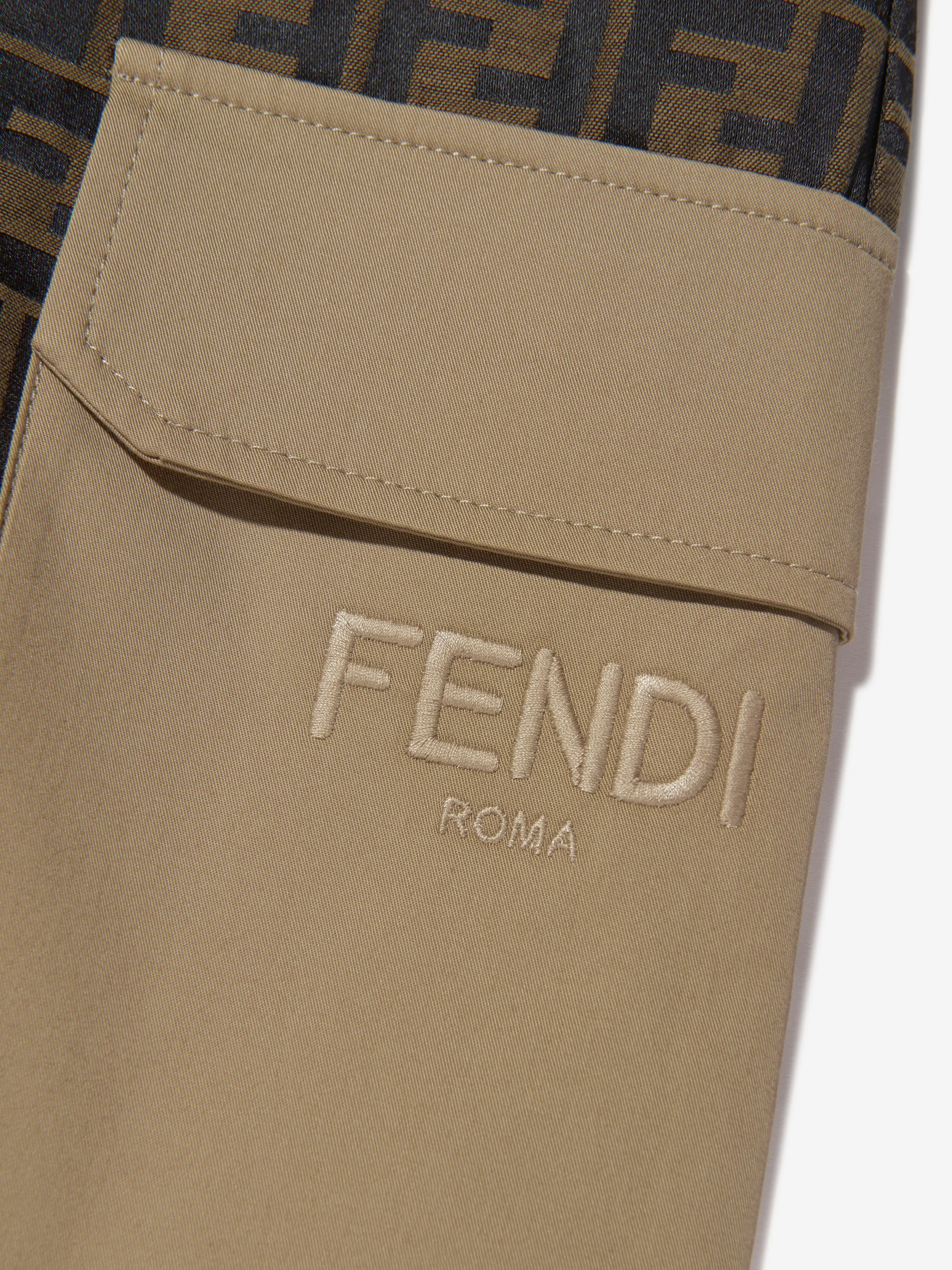 Fendi Kids Zucca Jacquard Cargo Trousers in Brown