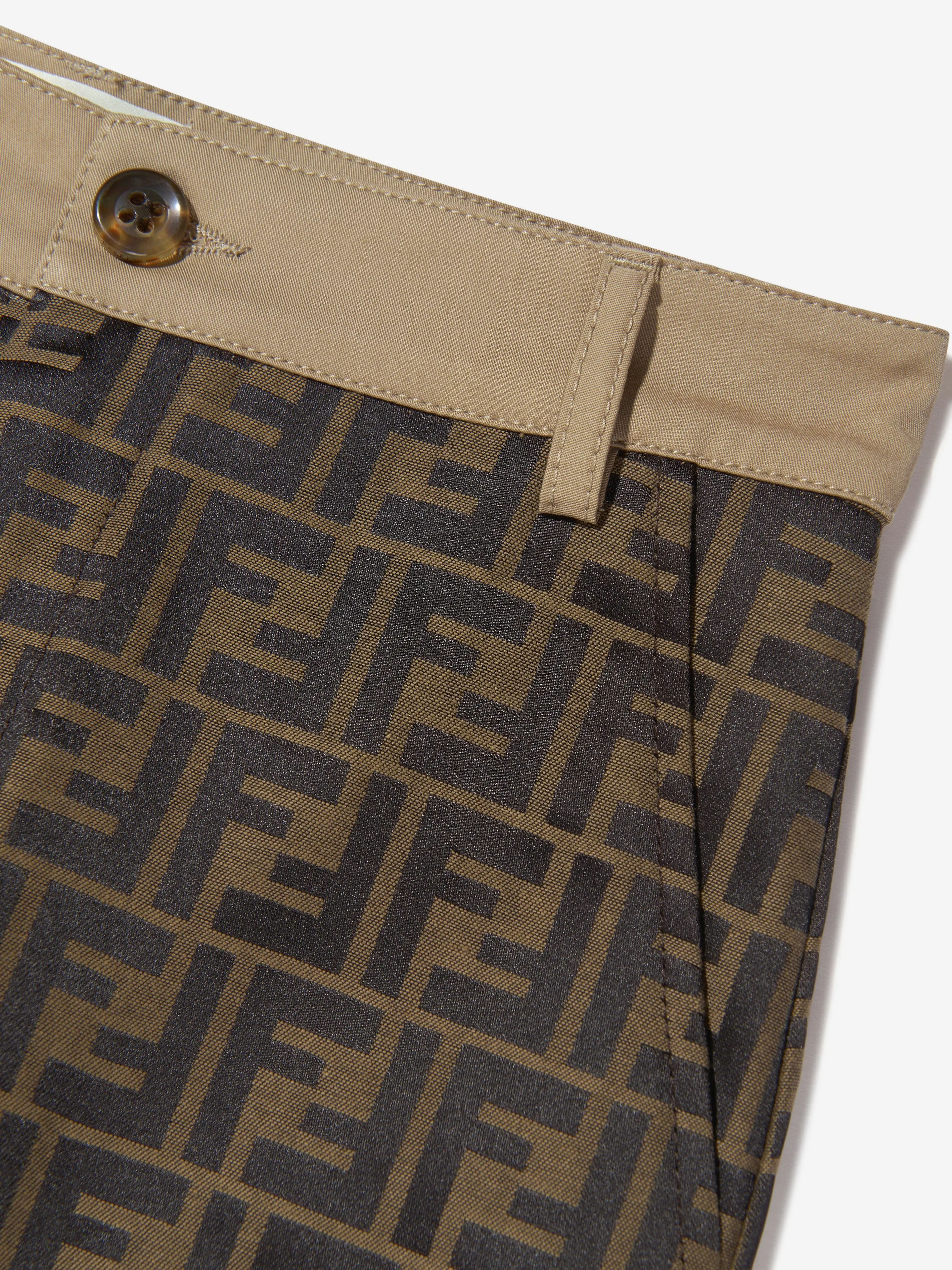 Fendi Kids Zucca Jacquard Cargo Trousers in Brown