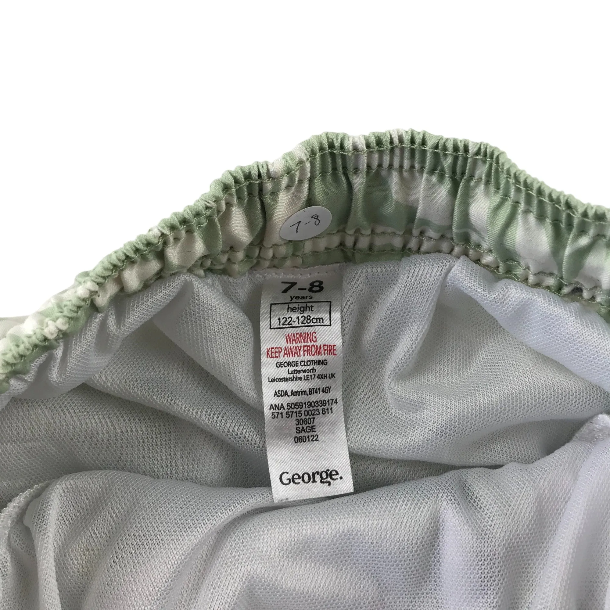 George swim trunks 7-8 years light green leafy print shorts