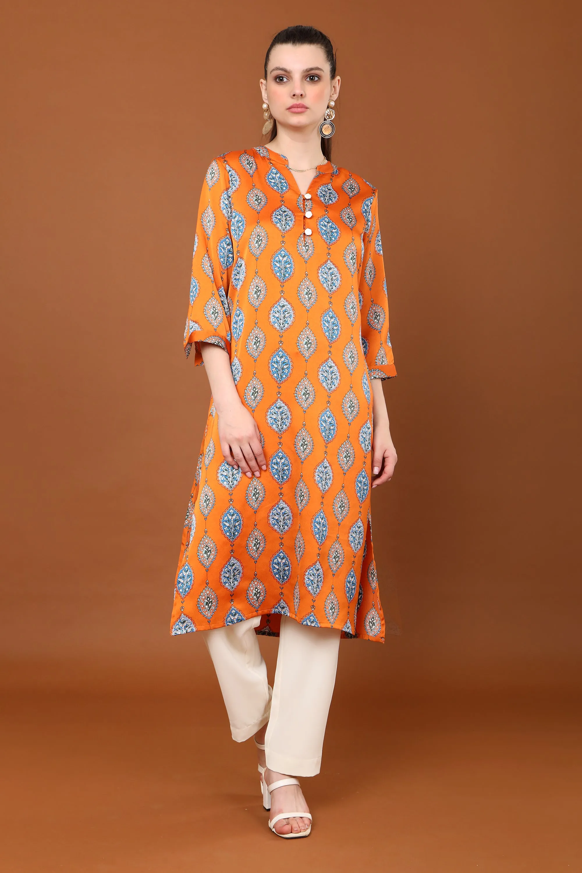 Gia Printed V Neck  Kurta