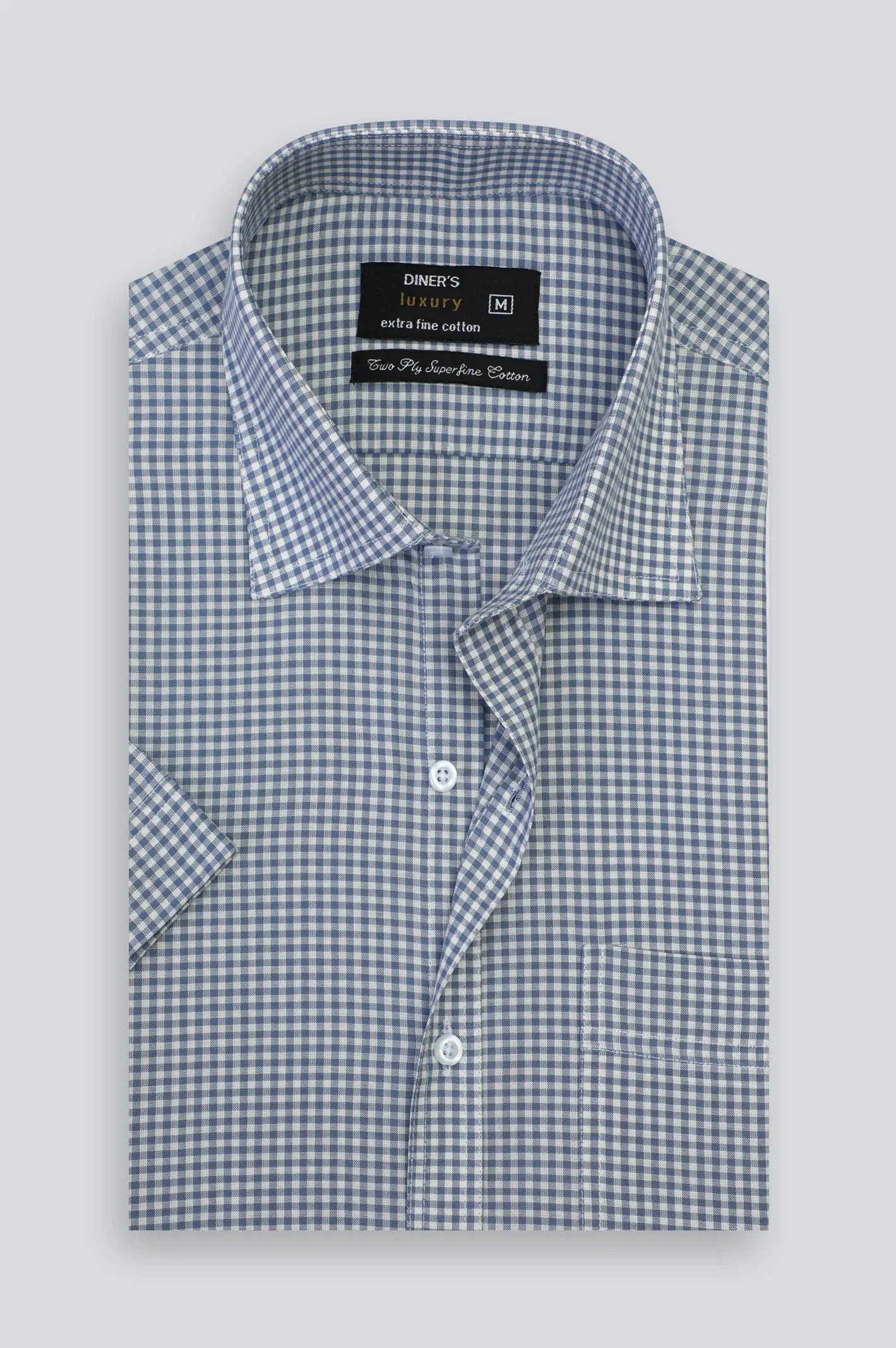 Grey Mini Check Formal Shirt (Half Sleeves)