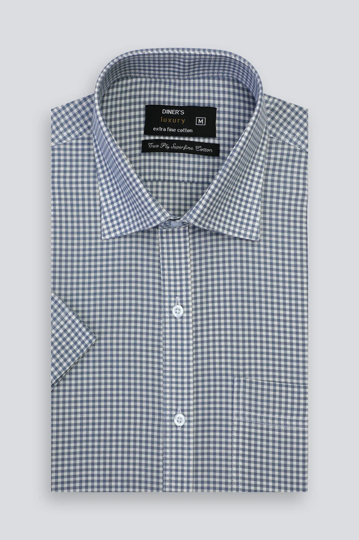 Grey Mini Check Formal Shirt (Half Sleeves)