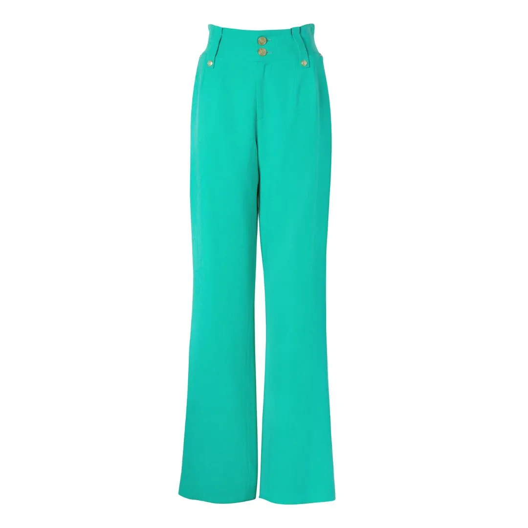 High Waisted Straight Linen Trouser