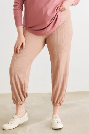 Junior Plus Taupe Ribbed High Waist Jogger Pants /1-1-1