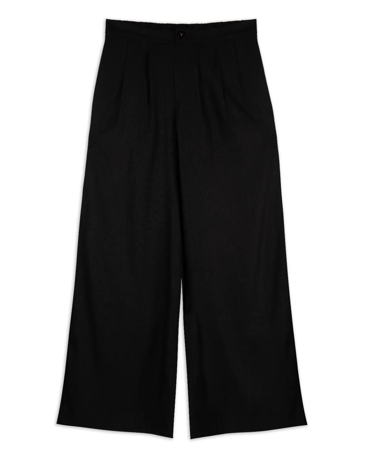 Linen-Blend Wide Leg Trousers - Black