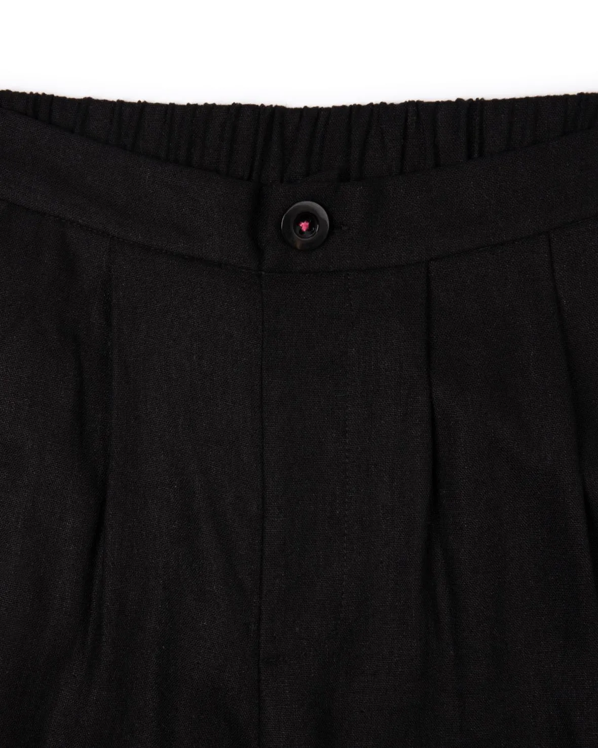 Linen-Blend Wide Leg Trousers - Black