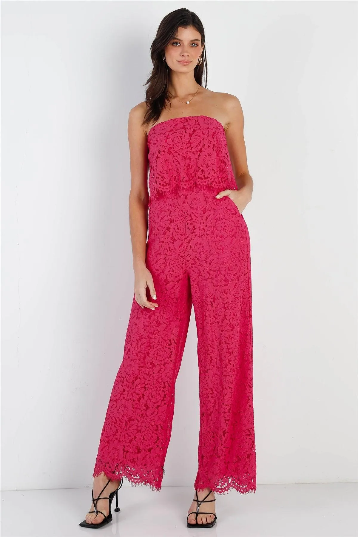 Magenta Lace Sleeveless Wide Leg Jumpsuit /2-2-2