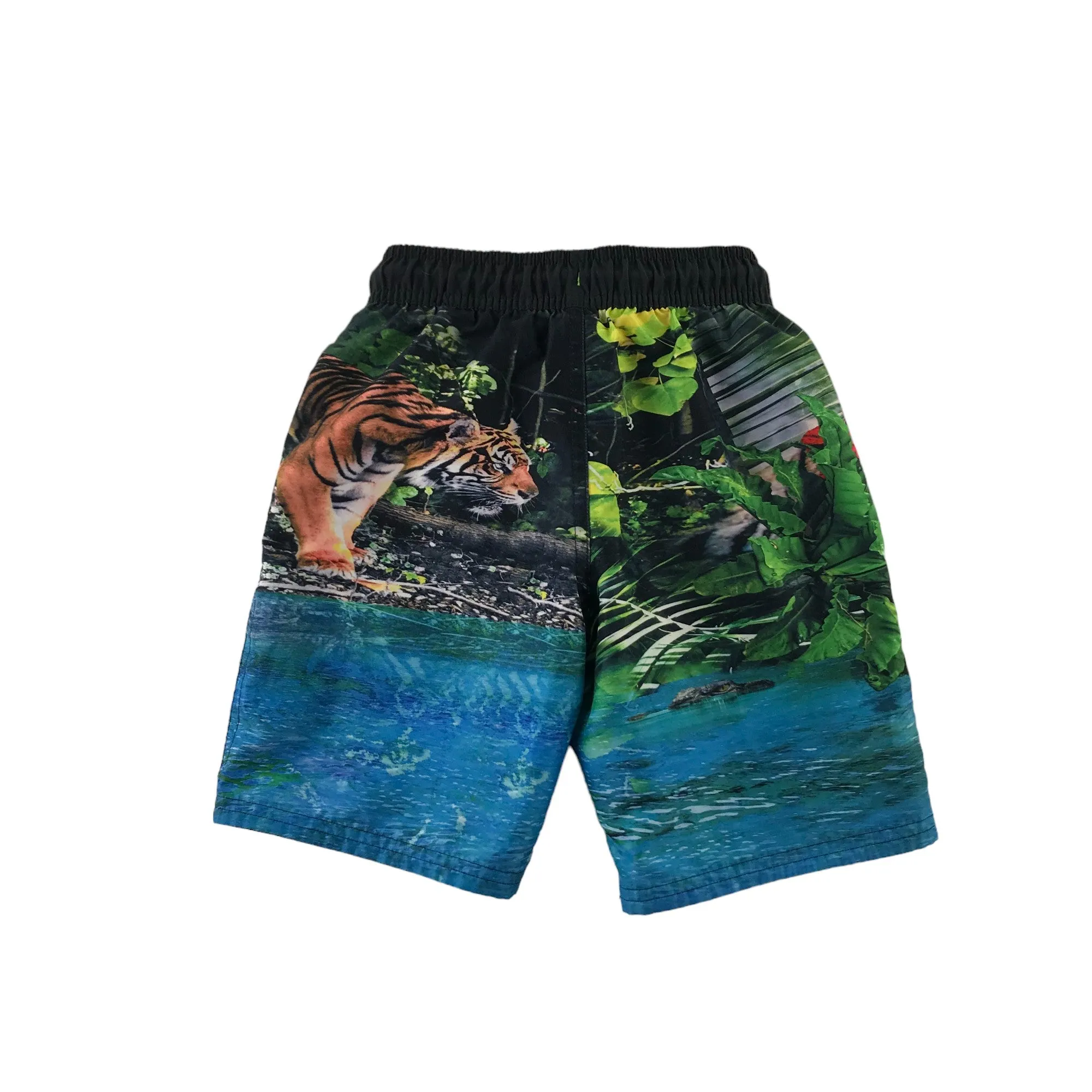 M&S swim trunks 4-5 years blue tiger jungle print shorts