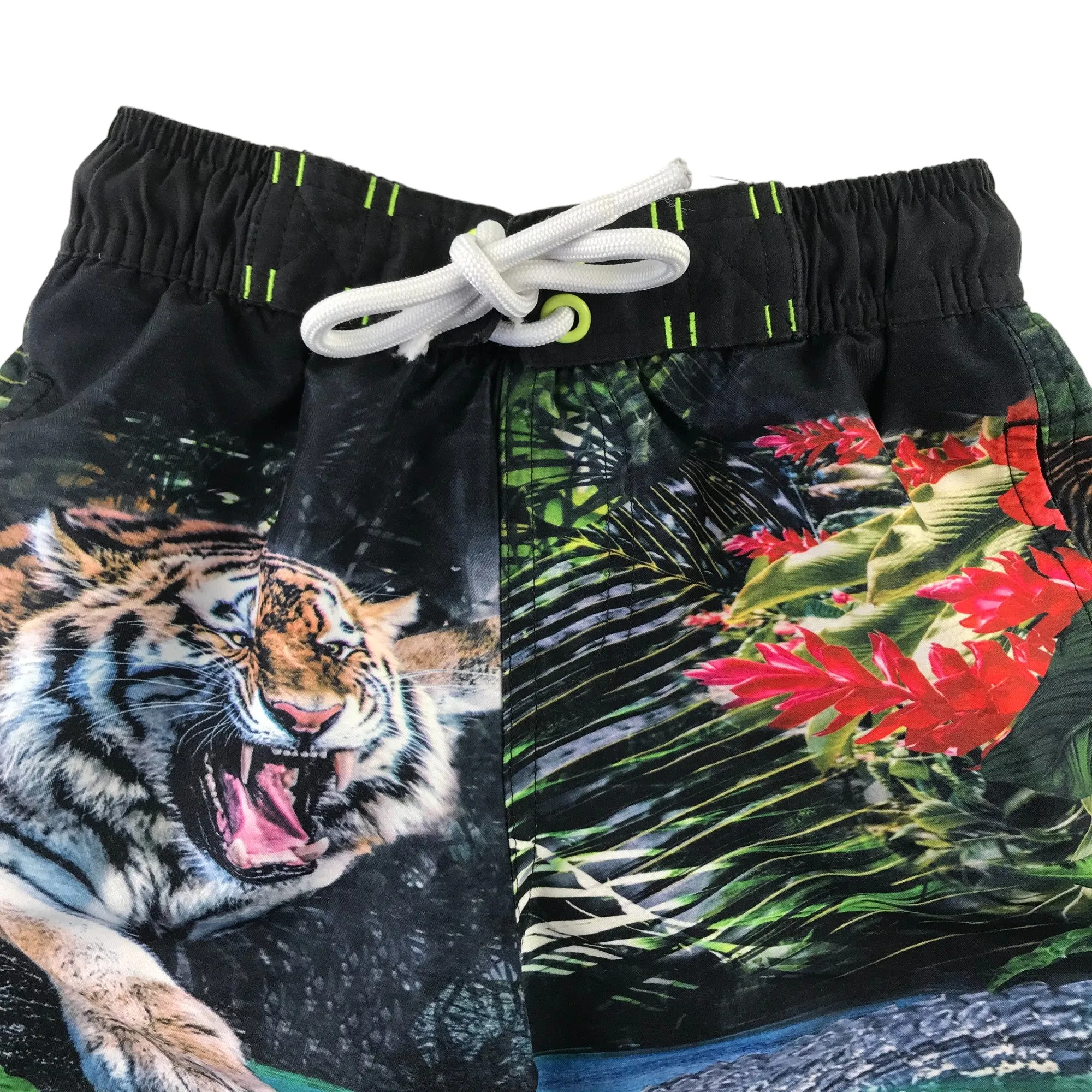 M&S swim trunks 4-5 years blue tiger jungle print shorts