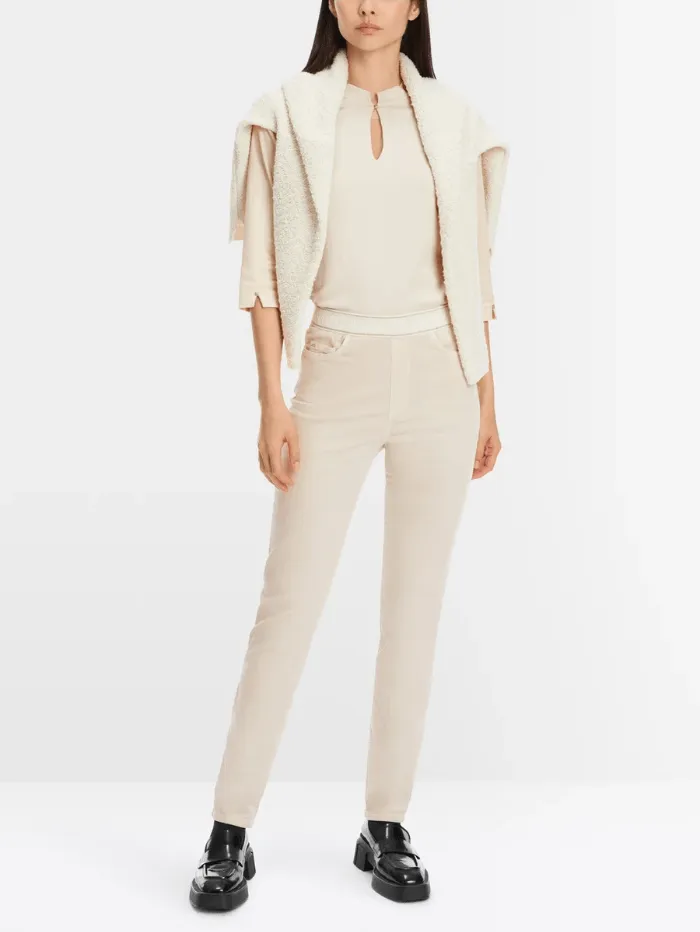 Marc Cain Collections SIENA Velvet Pull On Trousers In Light Beige XC 81.31 W48 Col 182