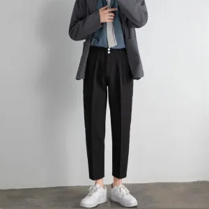 Men Summer Suit Pants Length Straight Fit Trousers Elastic