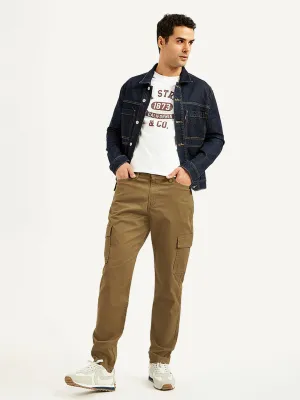 Men's Khaki Straight Fit Cargo Trousers