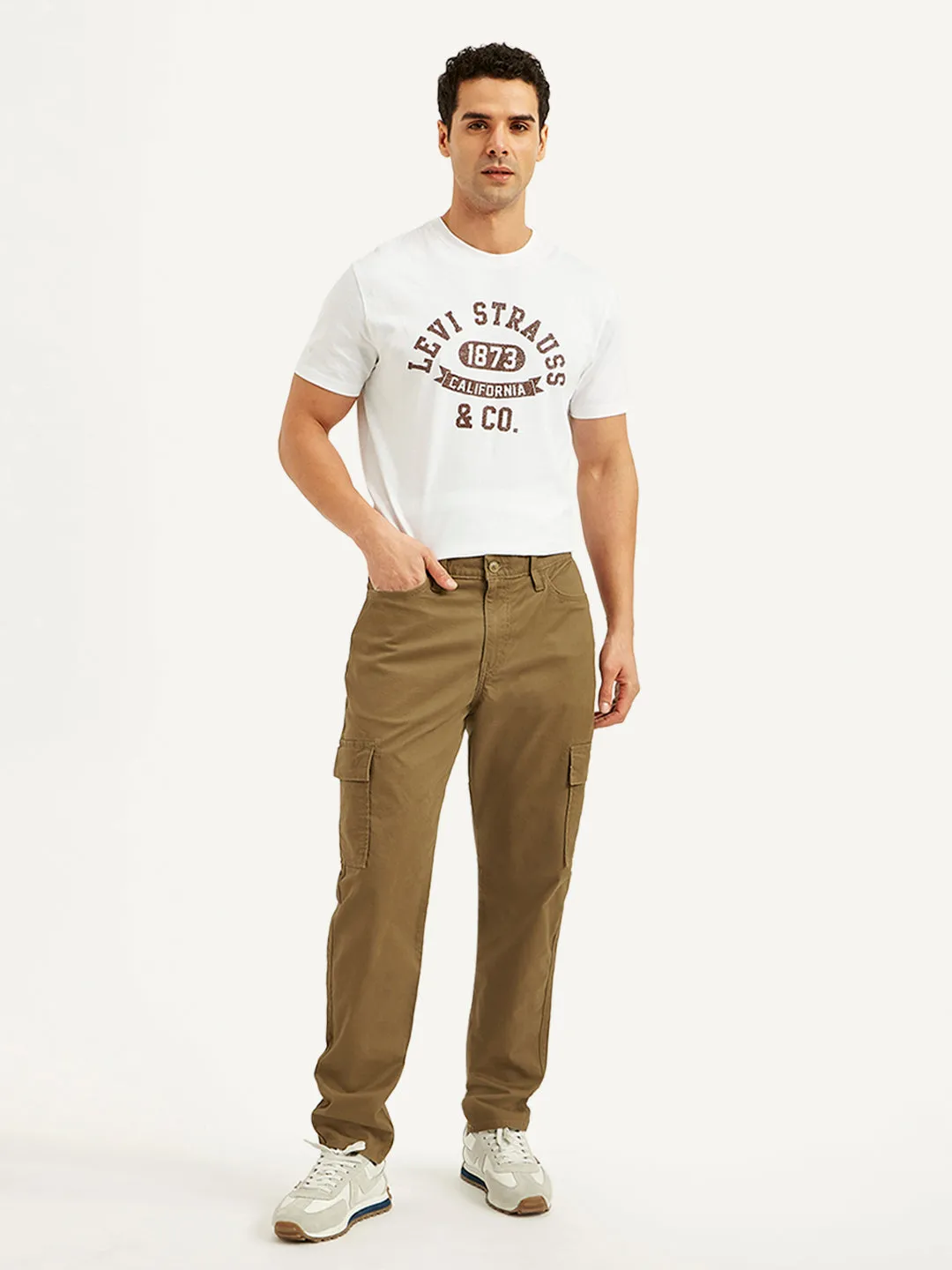 Men's Khaki Straight Fit Cargo Trousers