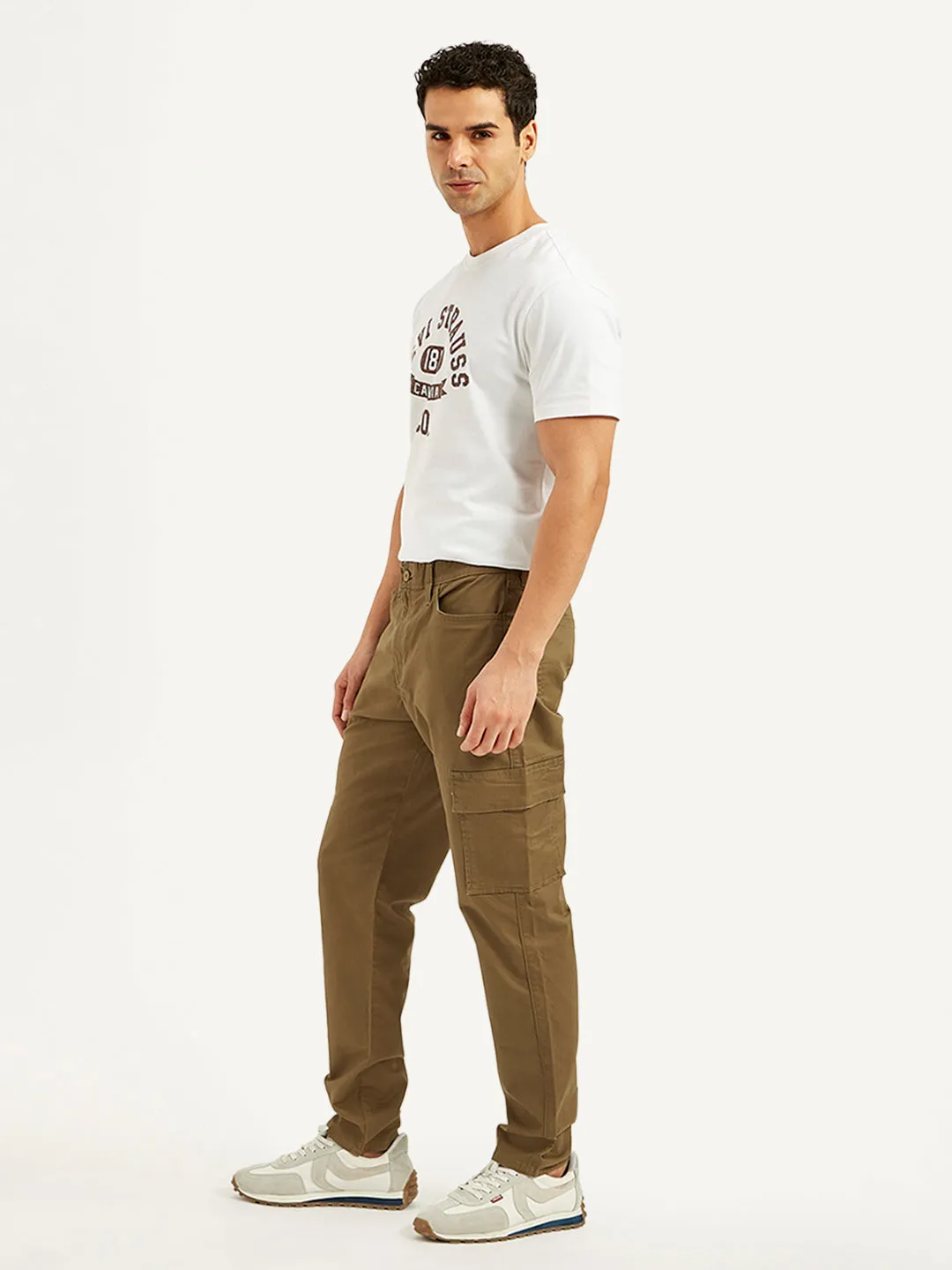 Men's Khaki Straight Fit Cargo Trousers