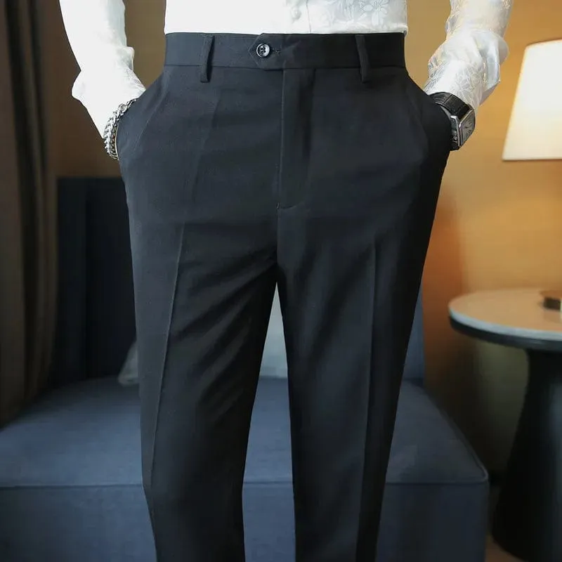 Men's Solid Straight Casual Pants: High-Quality, Fashionable Simplicity for Formal Business and Office Social Events