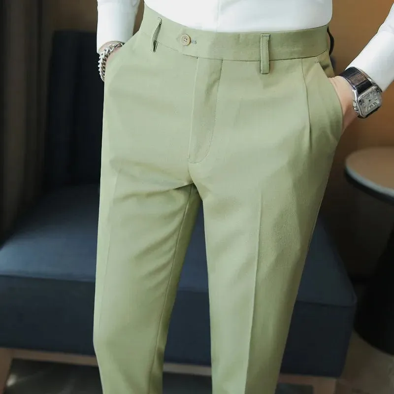 Men's Solid Straight Casual Pants: High-Quality, Fashionable Simplicity for Formal Business and Office Social Events