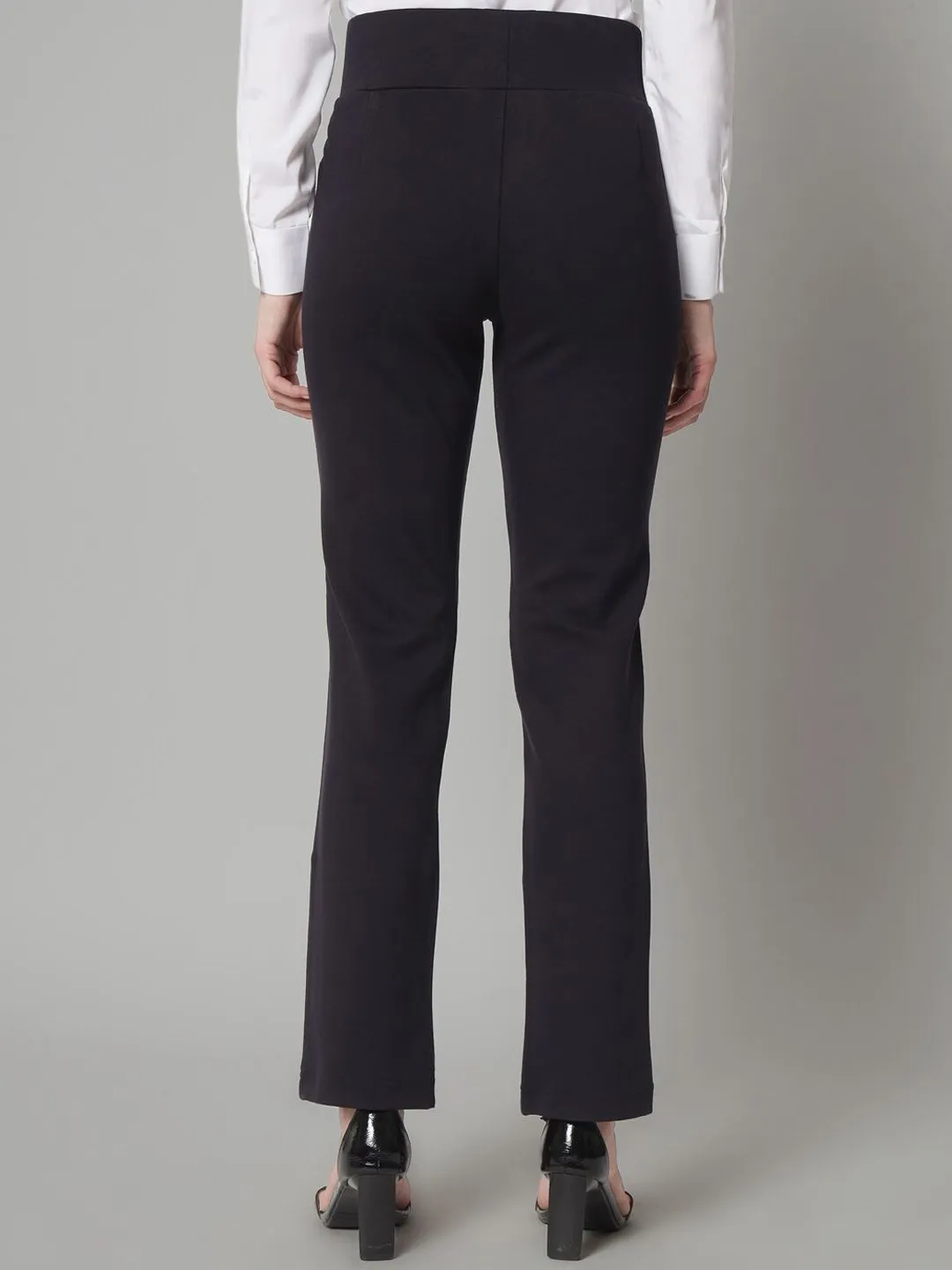 Mid Waist Stretch Tapered Fit Trouser - Navy Blue