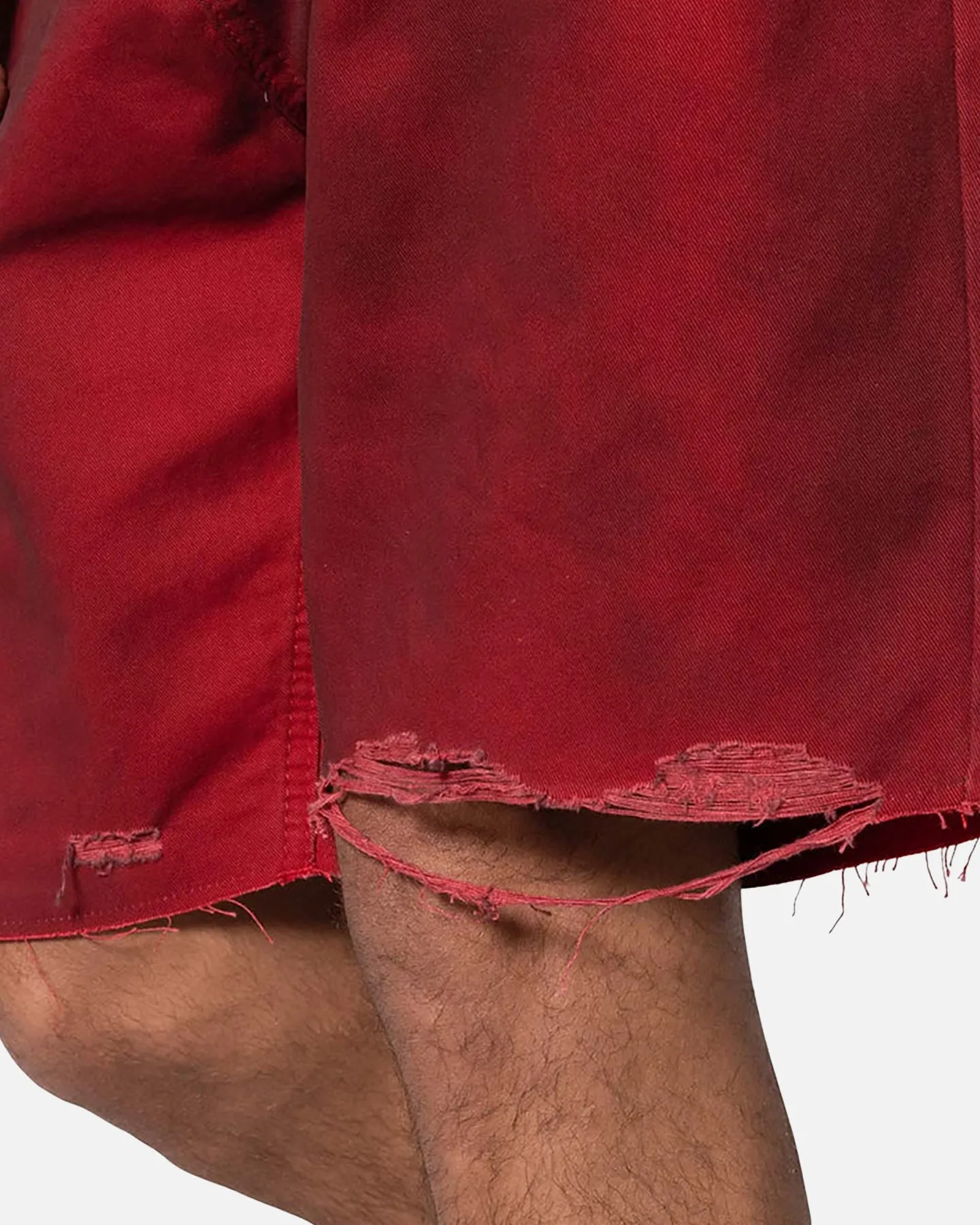 MNML Burnt Distressed Denim Shorts Red