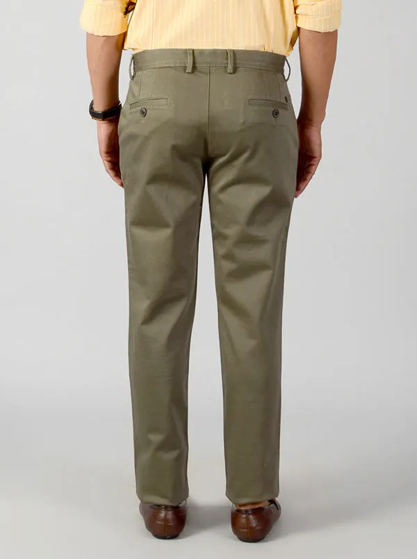 Olive Green Solid Slim Fit Casual Trouser | JadeBlue