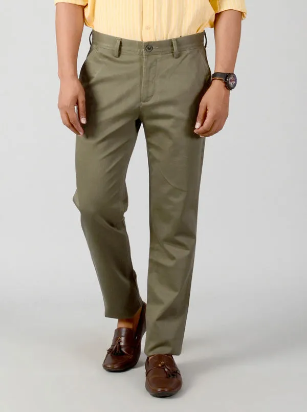 Olive Green Solid Slim Fit Casual Trouser | JadeBlue