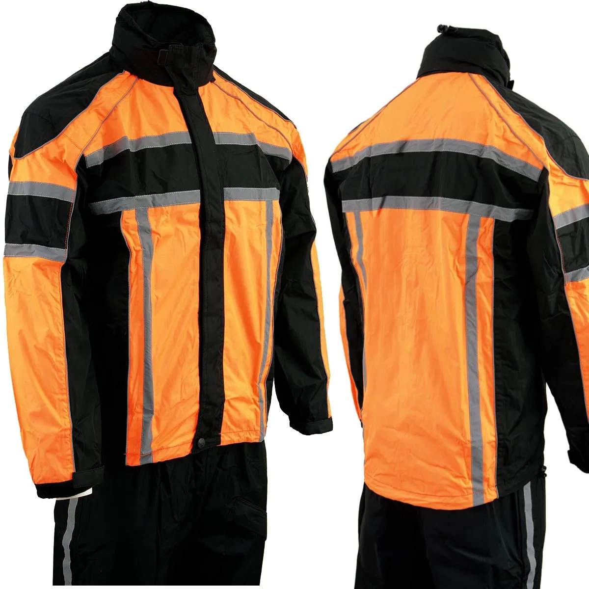 ORANGE SH233102 Men's Black and Orange Water Resistant Rain Suit with Reflective Tape