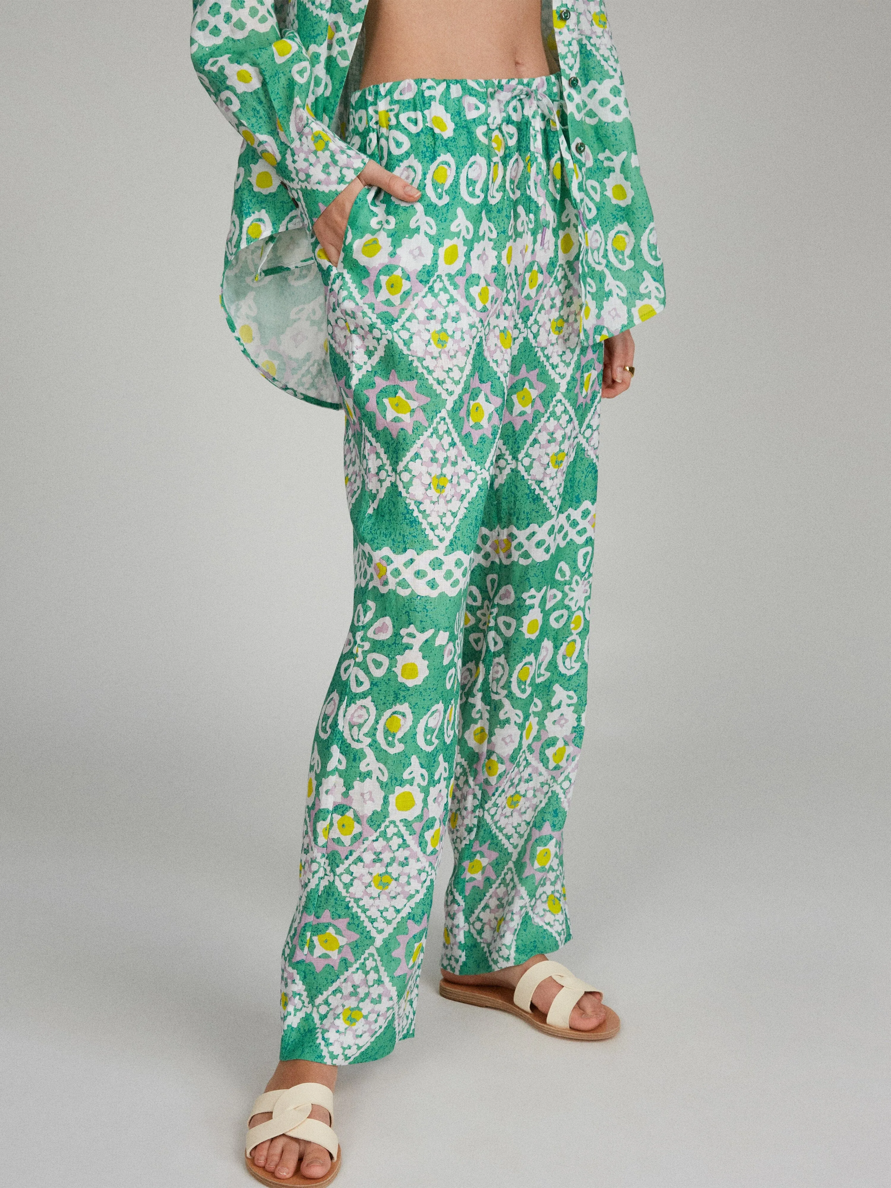 Paige-C Trouser in Green Batik print